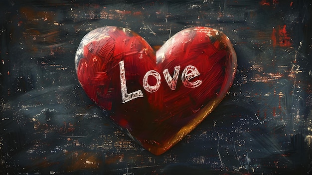 Слово любви на красном фоне сердца