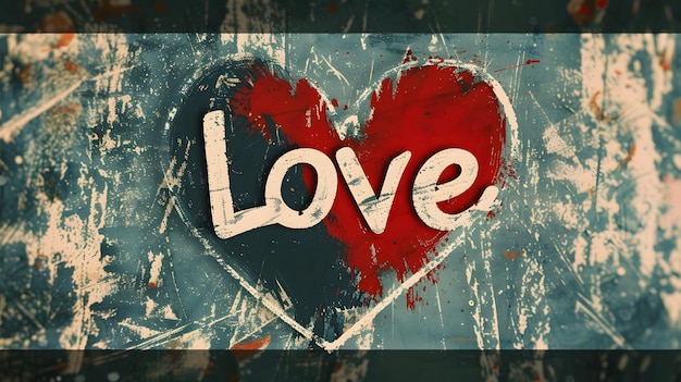 Love word in red heart background