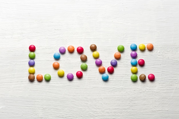 Love word with candies