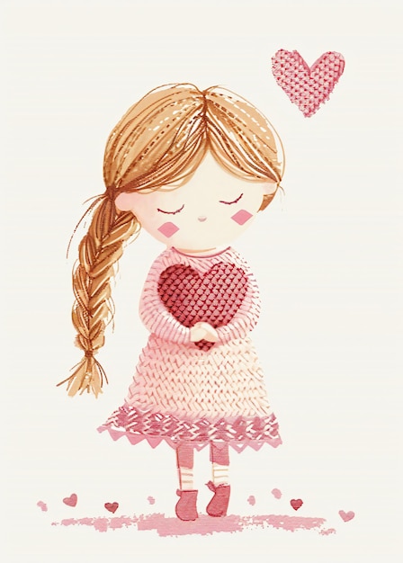 愛を織った可愛いピンクの十字縫いバレンタインデーカード