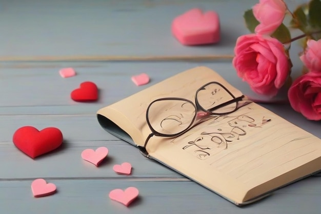 Foto scrittura d'amore e composizione di cuori