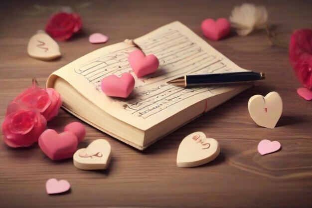 Foto scrittura d'amore e composizione di cuori