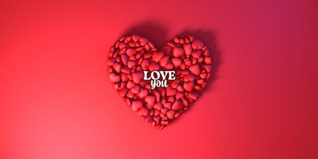 Photo love you happy valentines day beautiful red hearts banner 14th february 3d render