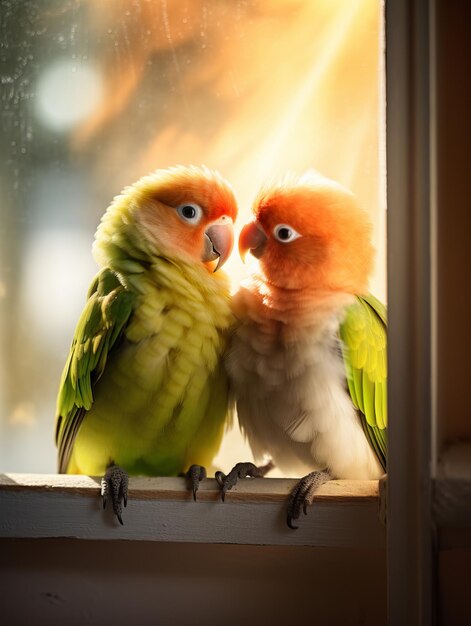 Photo lovebirds cuddling close up