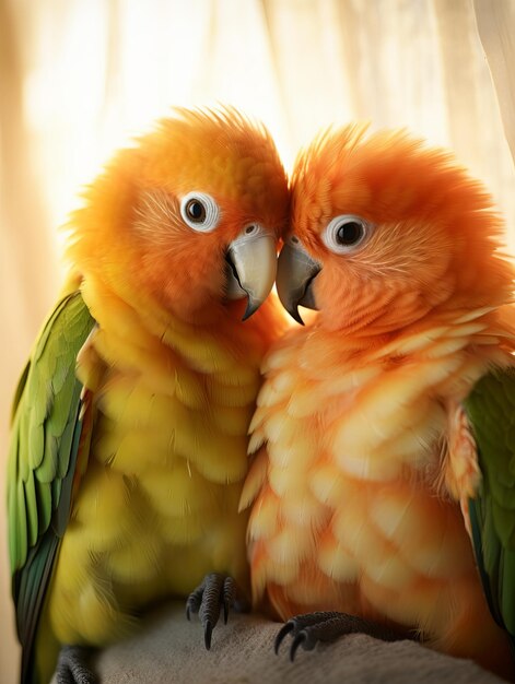 Lovebirds Cuddling Close Up