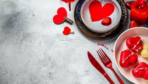 LoveFilled Delights A Lovely Assortment for Valentine's Day Dinner with Ample Copy Space