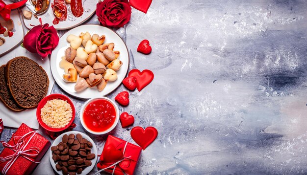 Photo lovefilled delights a lovely assortment for valentine's day dinner with ample copy space