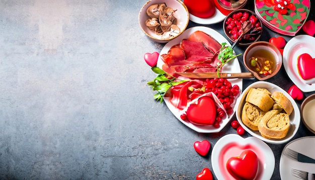 LoveFilled Delights A Lovely Assortment for Valentine's Day Dinner with Ample Copy Space