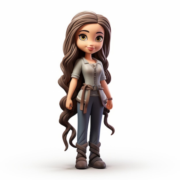 Photo lovely adventure themed figurine cartoon female with fishtail braids hairstyle