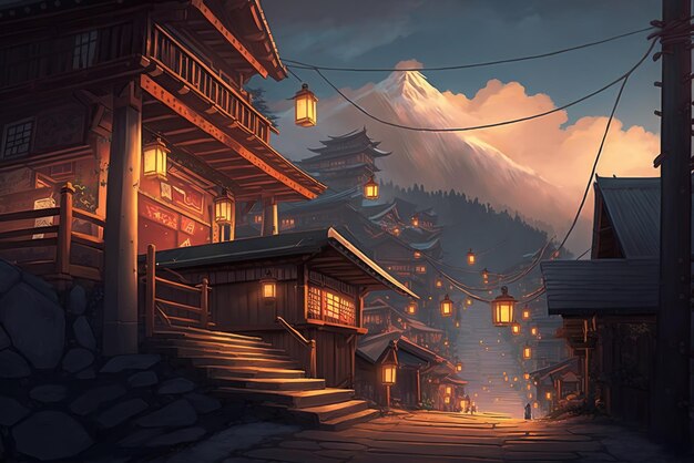 Lovely Anime Sunrise Scenery in Coastal Jungle Village