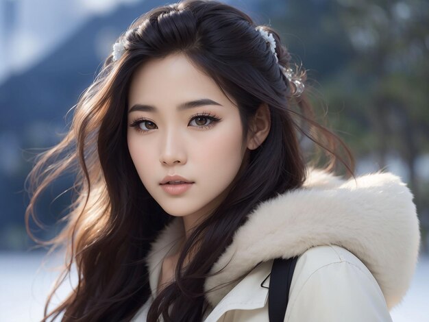 Lovely asian beauty woman model pony hair with korean makeup style on face and perfect ski