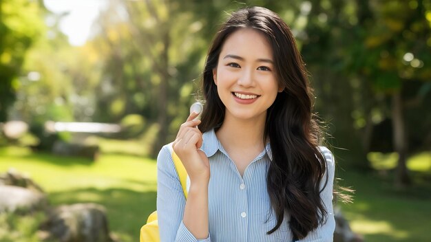 Photo lovely asian young lady portriat happy woman lifestyle concept