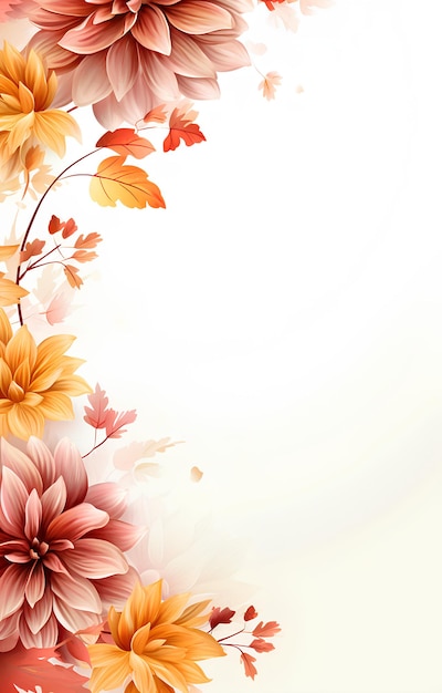 Lovely Autumn Flowers and Leaves on White Background with Copy Space