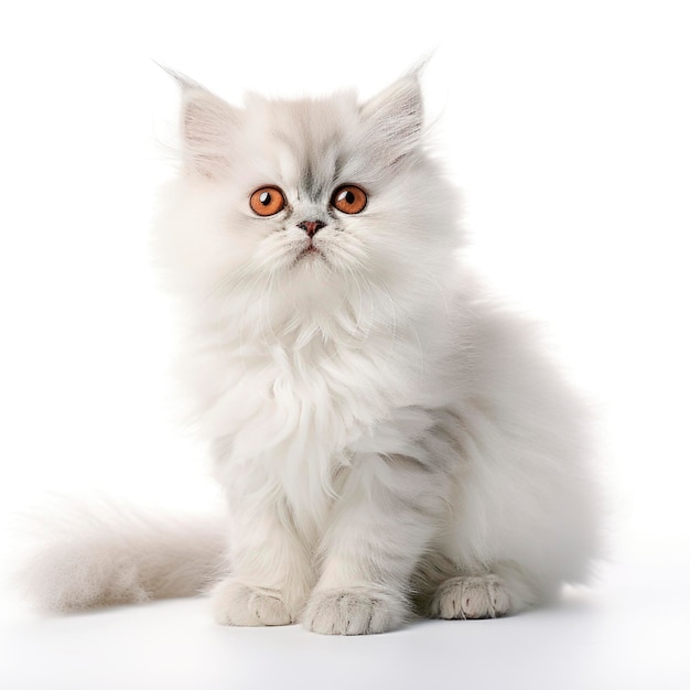 흰색 배경에 사랑스러운 아기 페르시안 고양이