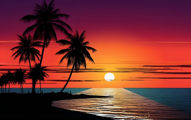 Photo a lovely beach scene in the style of bold chromaticity exotic sunset love