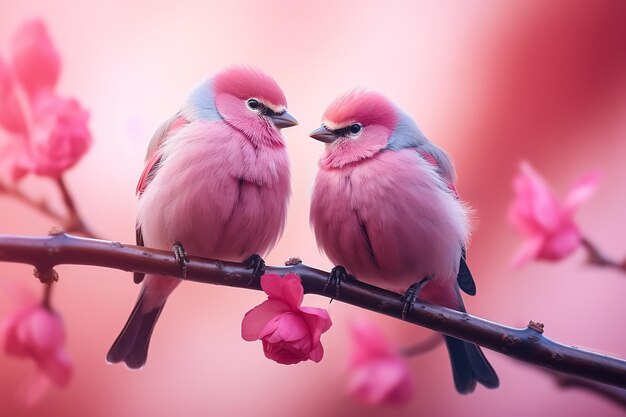 Photo lovely bird couple happy valentines day concept