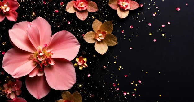 Photo lovely black and golden flowers decoration background