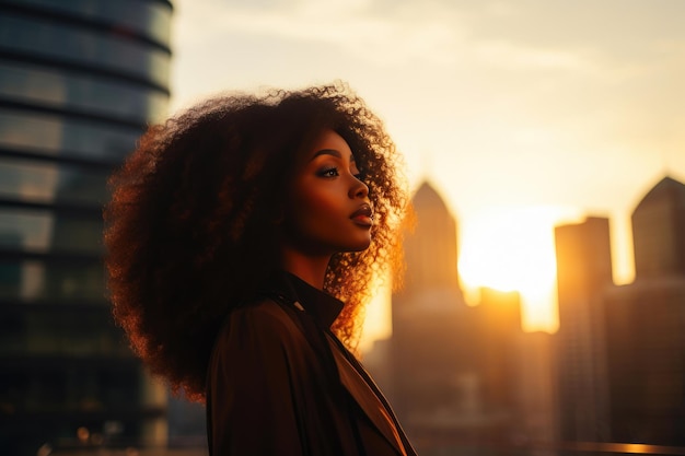 Lovely Black Woman Admiring the Sunset