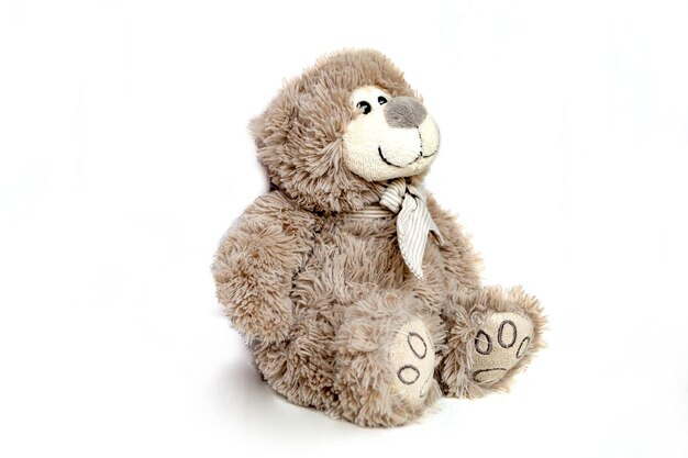 Photo lovely brown bear doll isolated on white background adorable teddy bear for decorative