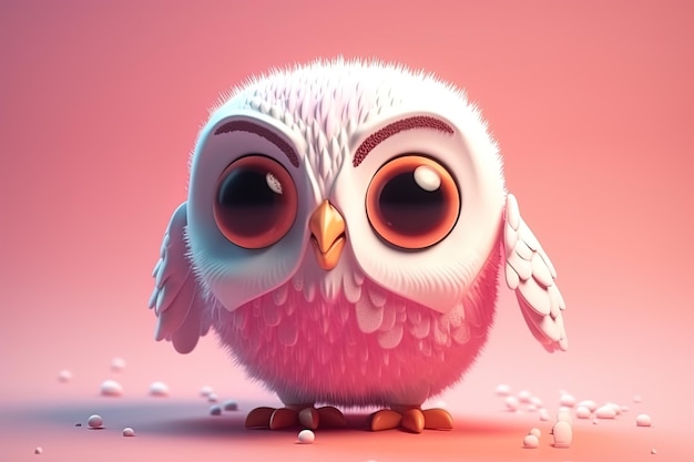 Lovely childish style owl on a pink background