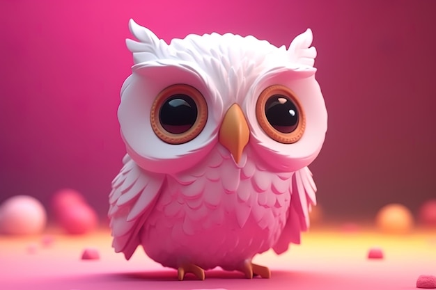 Lovely childish style owl on a pink background