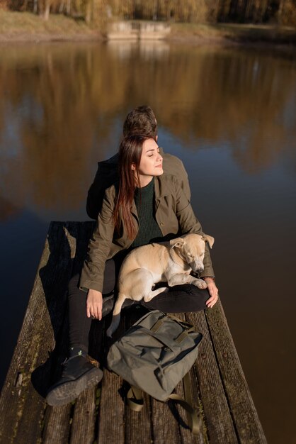 Lovely couple spending autumn day outdoors