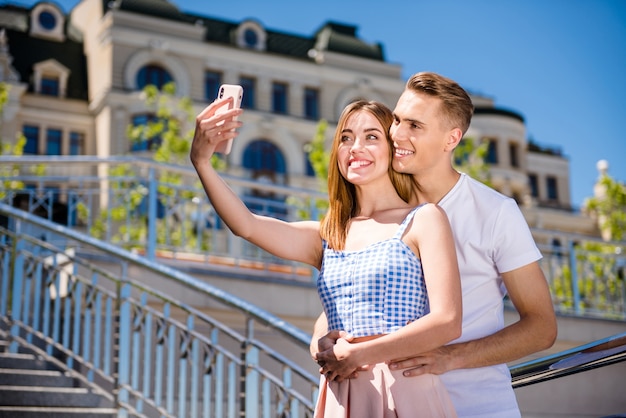 Lovely couple together in the city