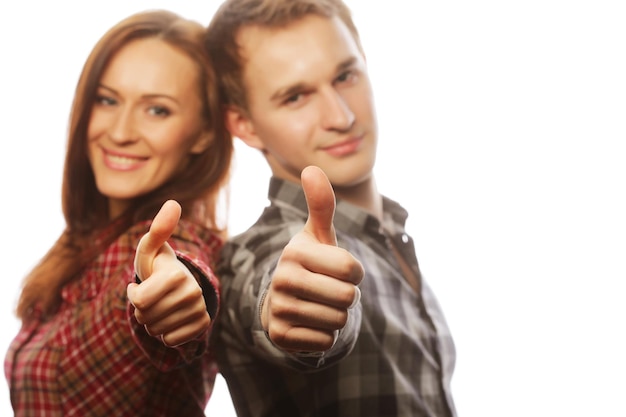 Photo lovely couple with thumbsup gesture