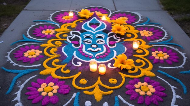 Lovely diwali diya with rangoli design