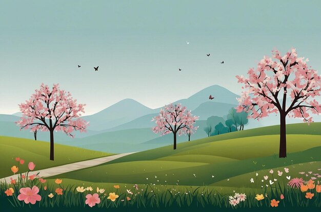 Photo lovely drawn spring landscape background