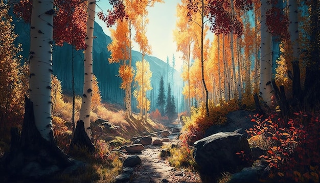 明るい日に美しい秋の森
