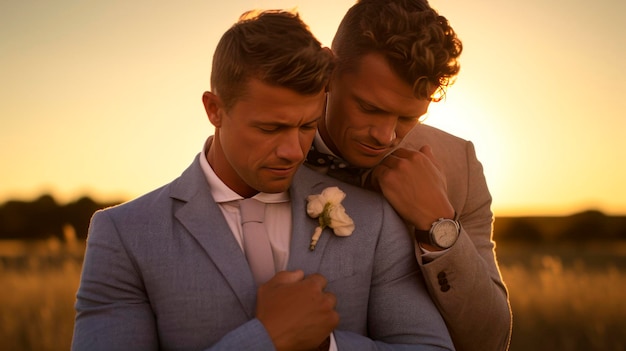 Lovely gay couple on sunset