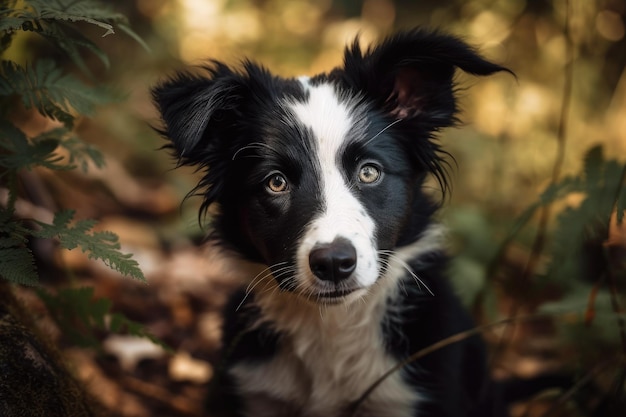 愛らしい写真で撮影された公園での素敵な健康的で満足のいくボーダーコリーの子犬