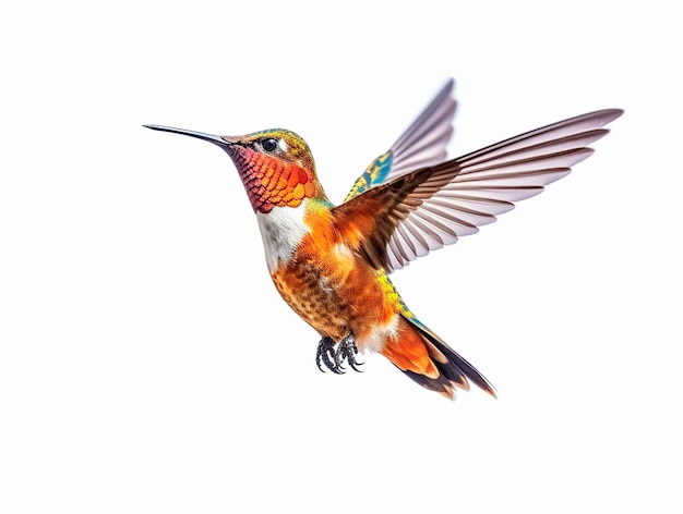 Lovely hummingbird flying on white background