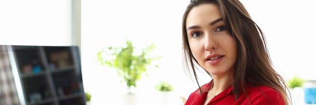 Lovely lady on workplace portrait