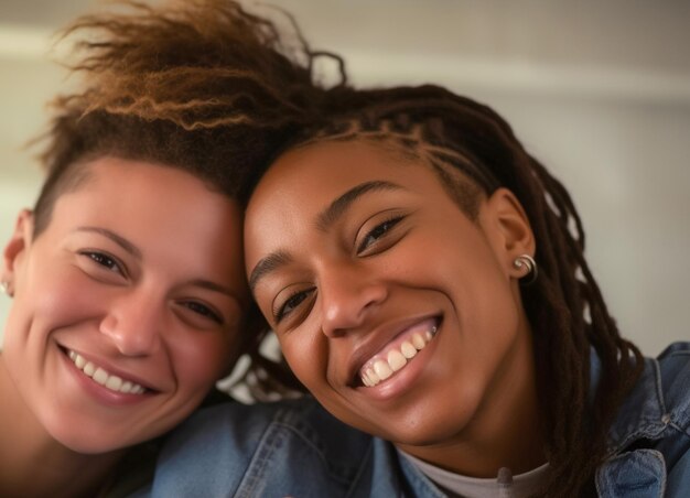 Lovely lesbian couple having a good time practicing mindfulness meditation and wellness at home