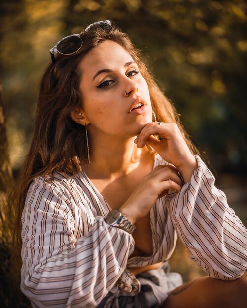 Lovely look of a young girl with blue eyes in a lifestyle session