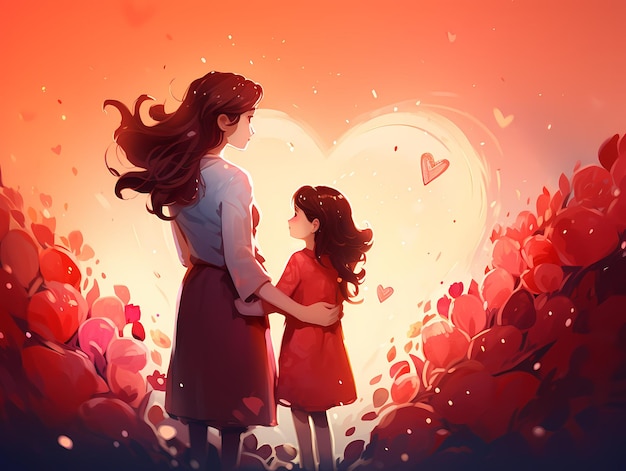 Lovely mother and daguhter illustration