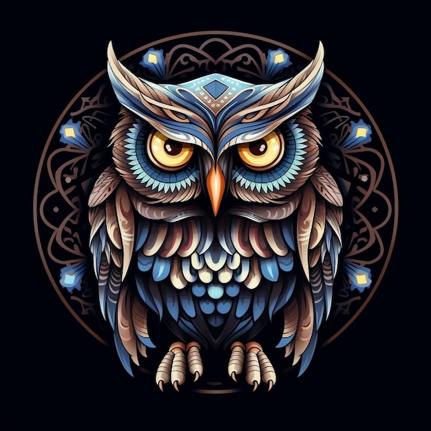 lovely owl with symetric pattern drawing