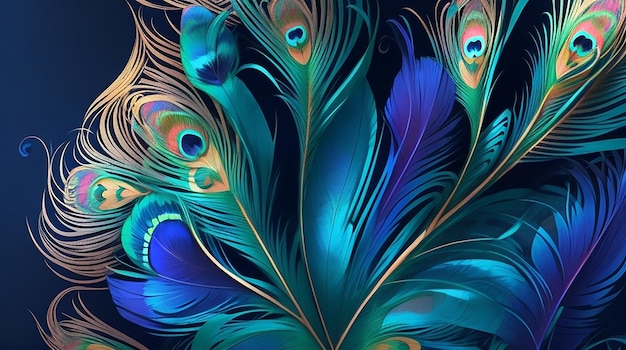 Прекрасный рисунок павловских перьев с градиентным стилем
