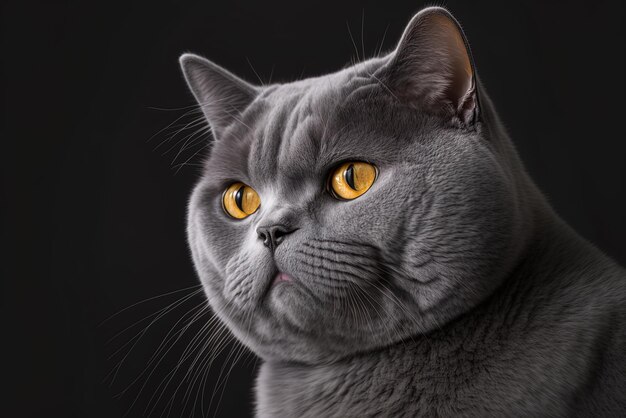 Lovely picture of a silver British Shorthair cat gray backdrop blank area for writing