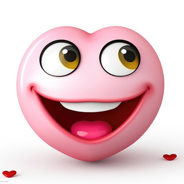 Photo lovely pink heart emoji with eyes and mouth isolated white background