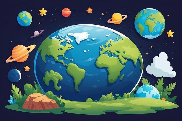 Photo lovely planet earth with cartoon style