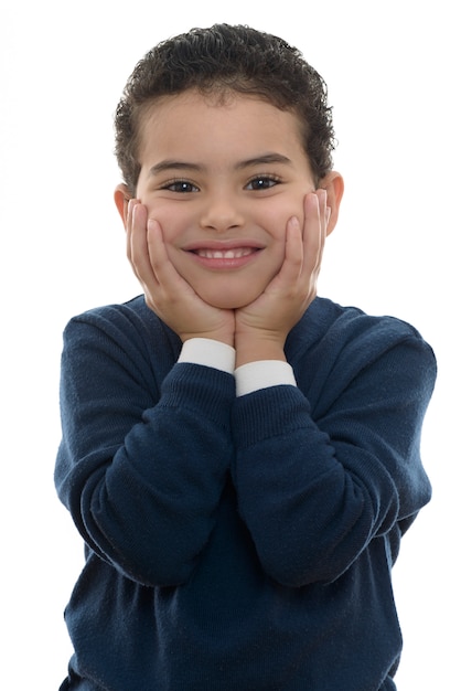 Photo lovely portrait of young smiling boy isolated