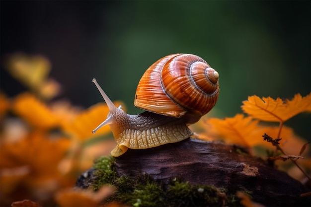 Lovely Pretty Little Snail on a Mushroom