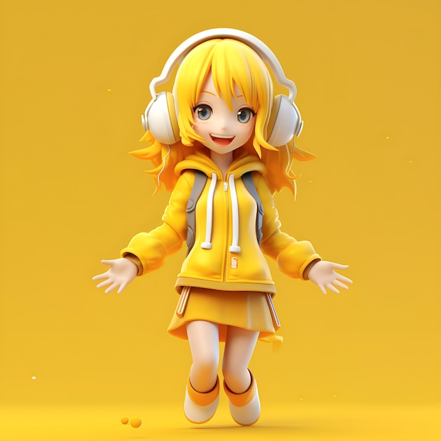 A lovely smiling anime girl in a yellow dress