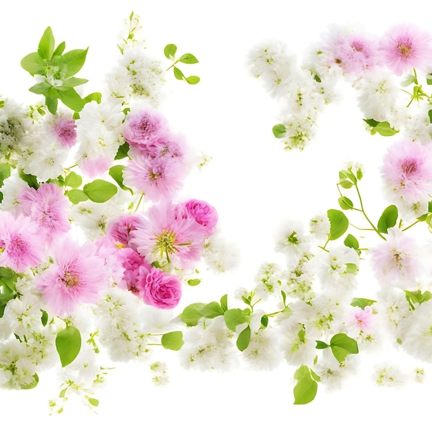 Lovely spring flowers and leaves on background with negative space