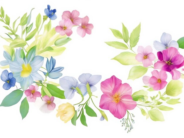 Lovely spring flowers and leaves on white background AI Generated