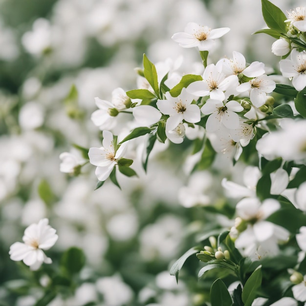 Lovely spring flowers and leaves on white background with negative space