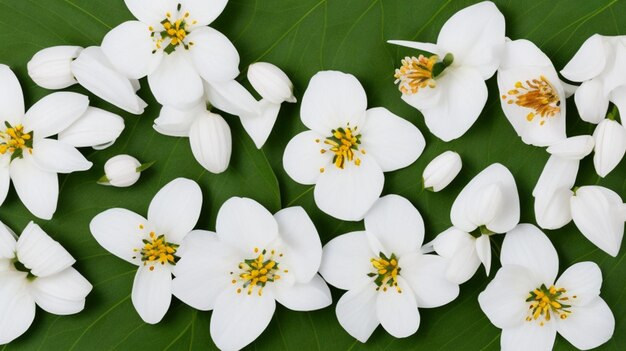 Lovely spring flowers and leaves on white background with negative space